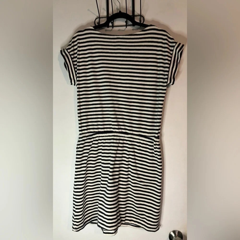 Uniqlo Womens Med Navy White Terry Cloth Striped Dress Pockets Drawstring Swim - Picture 2 of 6